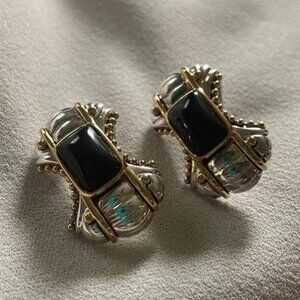 Premier Designs Silver Tone Black Clip On Earrings